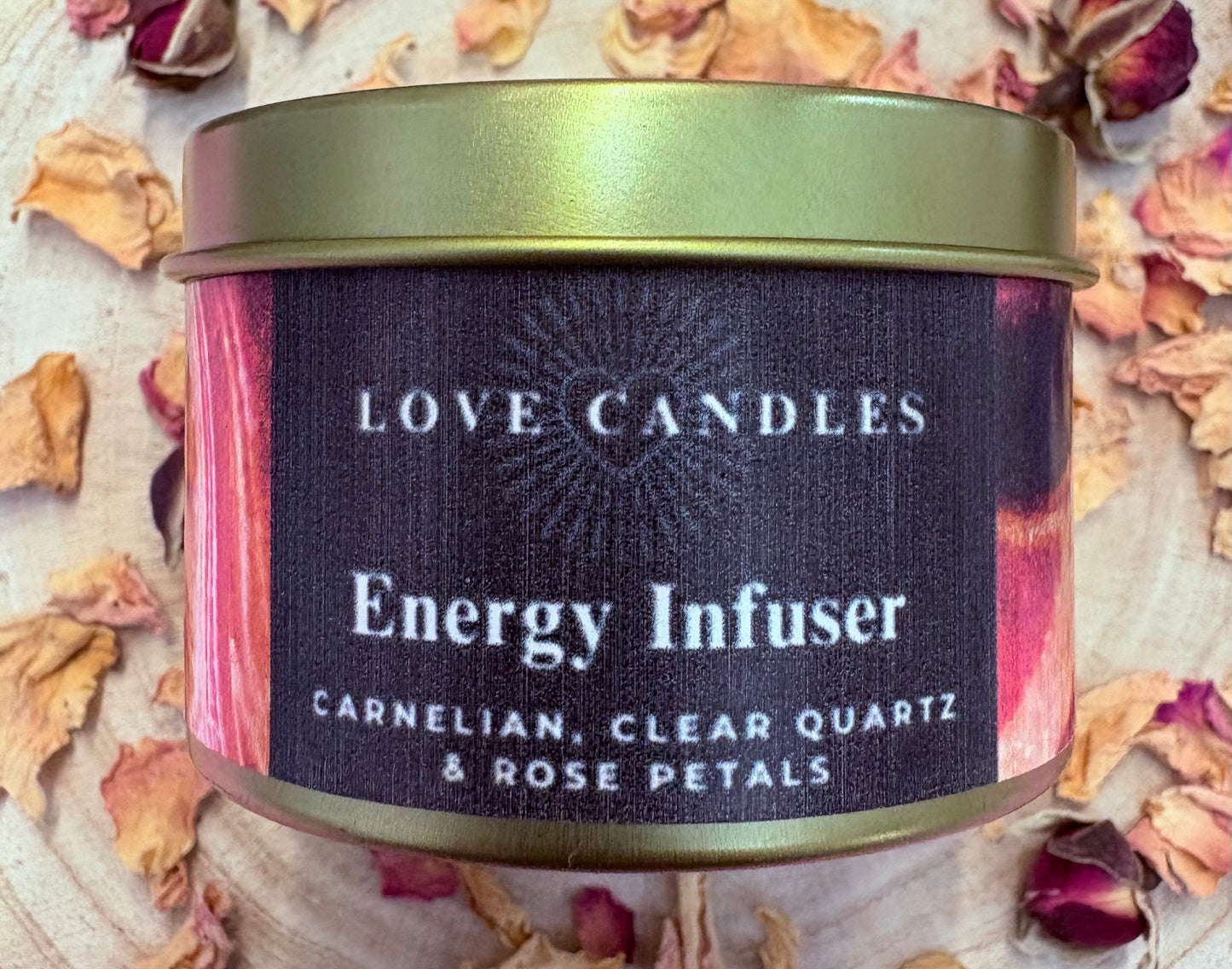 Energy Infuser Crystal Candle – Carnelian & Clear Quartz | Hand-Poured Soy Wax Candle