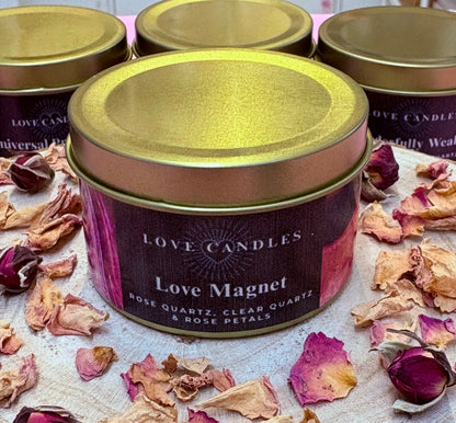 Love Magnet Crystal Candle – Rose Quartz & Clear Quartz | Hand-Poured Soy Wax Candle
