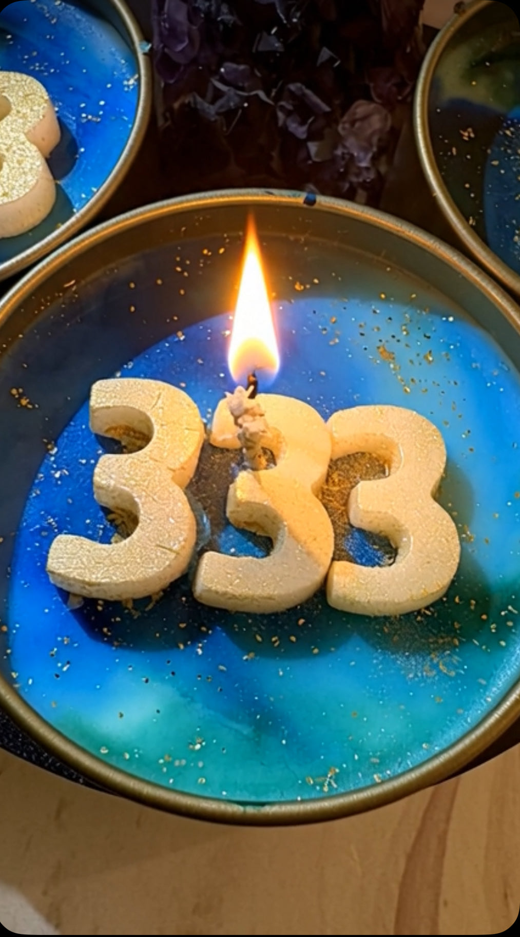 Angel Number 333 Candle - Blue Soy Wax with Golden Accents for Unique Decorative Lighting Spiritual Candle Hand Poured Home Decor Scented Gift