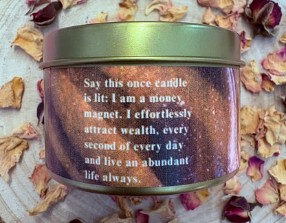 Wonderfully Wealthy Crystal Candle – Citrine, Tiger’s Eye, Green Aventurine & Clear Quartz | Soy Wax