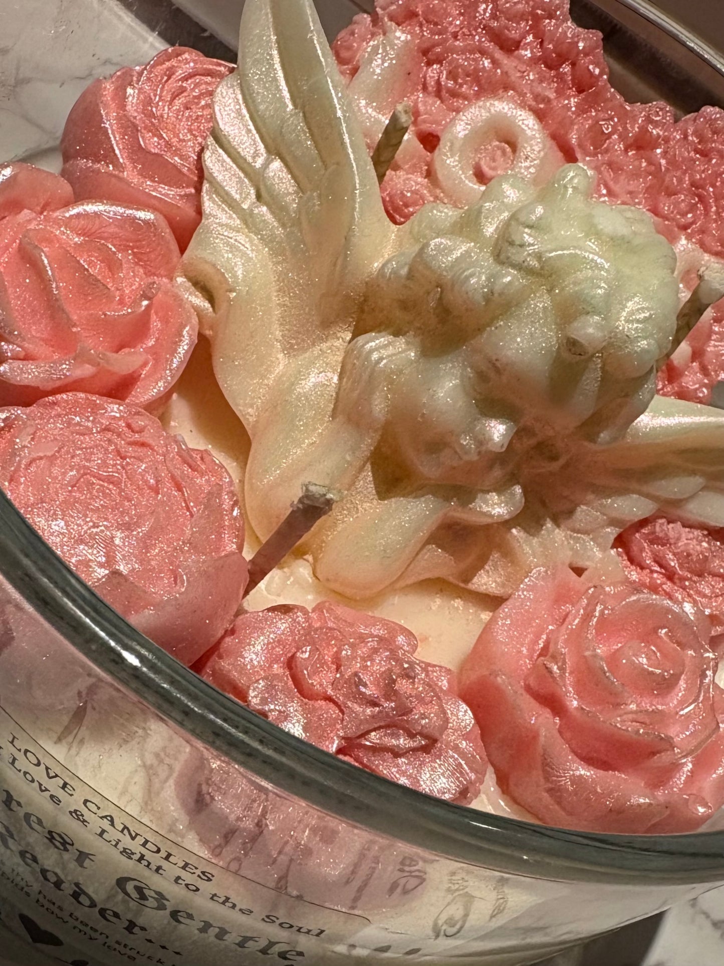 Love Candles Dearest Gentle Reader Hand Poured Scented Candle with Pink Roses and Cupid
