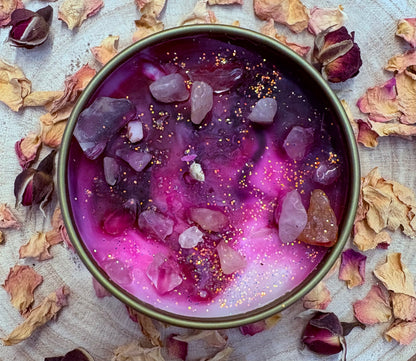 Love Magnet Crystal Candle – Rose Quartz & Clear Quartz | Hand-Poured Soy Wax Candle