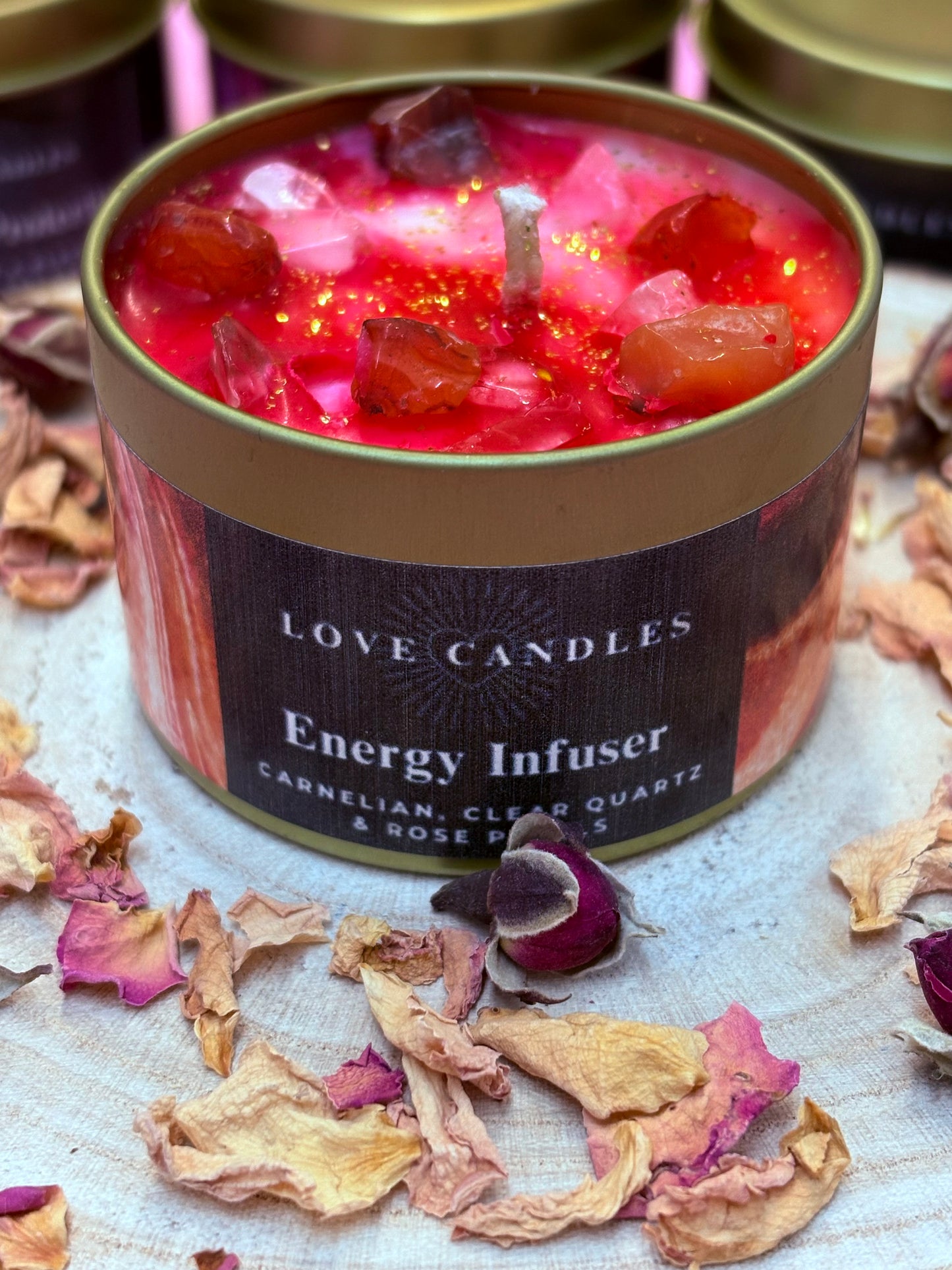 Energy Infuser Crystal Candle – Carnelian & Clear Quartz | Hand-Poured Soy Wax Candle