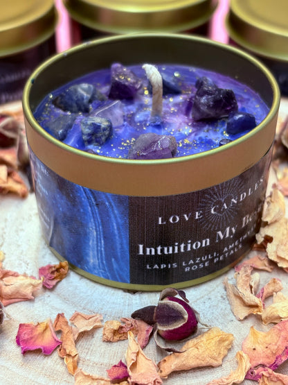 Intuition Crystal Candle – Lapis Lazuli & Amethyst | Hand-Poured Soy Wax