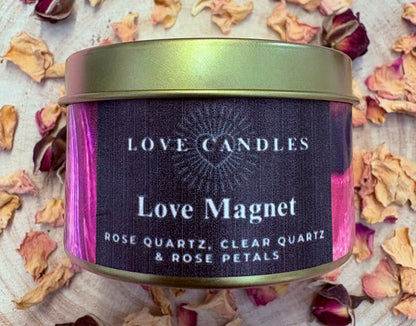 Love Magnet Crystal Candle – Rose Quartz & Clear Quartz | Hand-Poured Soy Wax Candle