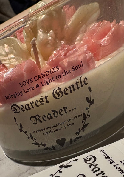 Love Candles Dearest Gentle Reader Hand Poured Scented Candle with Pink Roses and Cupid