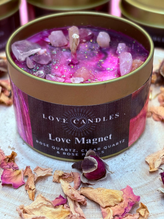 Love Magnet Crystal Candle – Rose Quartz & Clear Quartz | Hand-Poured Soy Wax Candle
