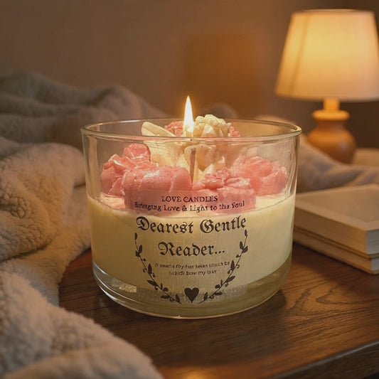 Love Candles Dearest Gentle Reader Hand Poured Scented Candle with Pink Roses and Cupid