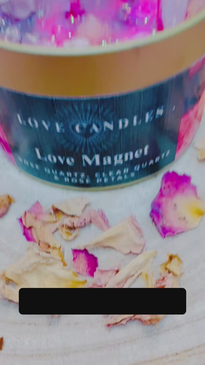 Love Magnet Crystal Candle – Rose Quartz & Clear Quartz | Hand-Poured Soy Wax Candle