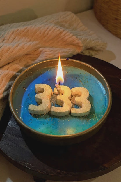 Angel Number 333 Candle - Blue Soy Wax with Golden Accents for Unique Decorative Lighting Spiritual Candle Hand Poured Home Decor Scented Gift